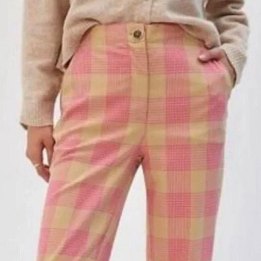 Anthropologie Maeve Tapered Pull On Pink Plaid Trouser 2